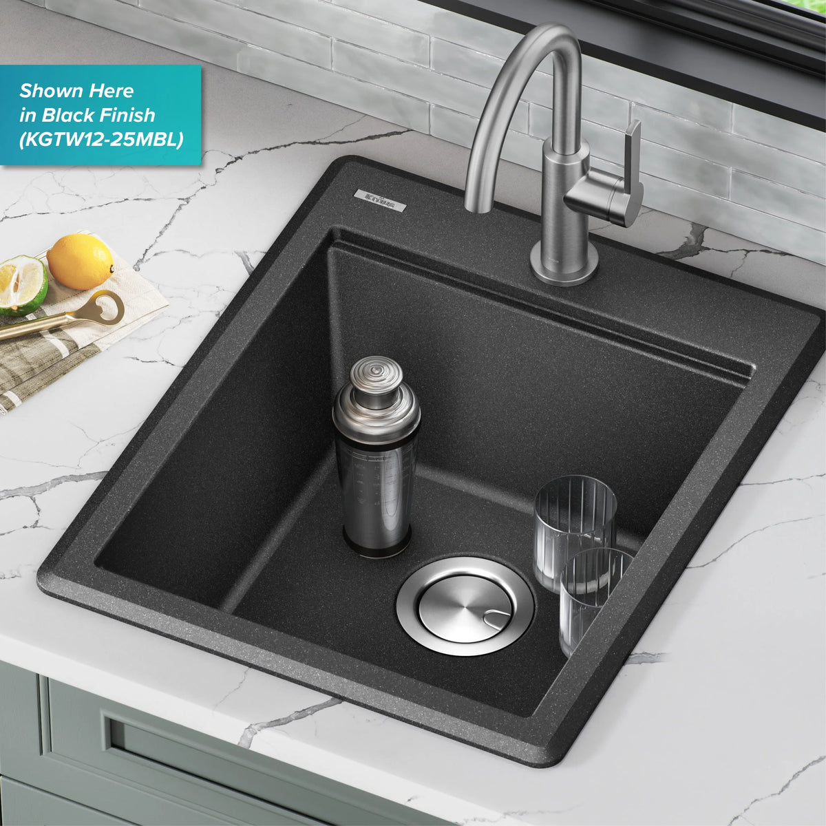 KRAUS Bellucci 18 Granite Composite Workstation Drop-In Top Mount Single Bowl Kitchen Bar Sink in White with Accessories