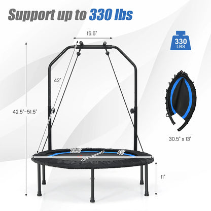 Costway 40'' Foldable Trampoline Fitness Rebounder with Resistance Bands Adjustable Home Green
