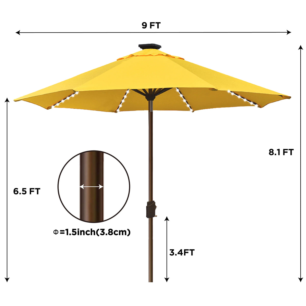 EliteShade Sunbrella Solar Umbrellas 9ft Market Umbrella with 80 LED Lights Patio Umbrellas Outdoor Table Umbrella with Ventilation and 5 Years Non-Fading Top,Ruby