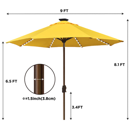 EliteShade Sunbrella Solar Umbrellas 9ft Market Umbrella with 80 LED Lights Patio Umbrellas Outdoor Table Umbrella with Ventilation and 5 Years Non-Fading Top,Ruby