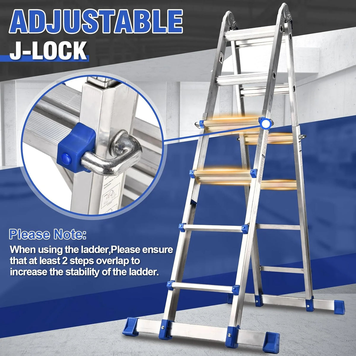 HBTower Ladder, A Frame 4 Step Extension Ladder, 14 Ft Multi Position Ladder with Removable Tool Tray and Stabilizer Bar, 330 lbs Capacity Telescoping Ladder for Household and Outdoor Work