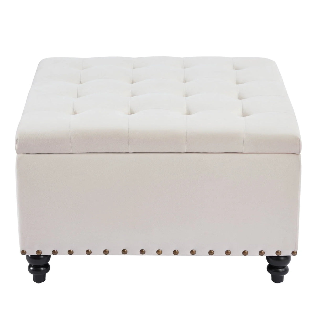 HUIMO Large Square Storage Ottoman Bench, 30-inch Wide Storage Bench Coffee Table with Tufted Oversized, for Living Room (Beige)