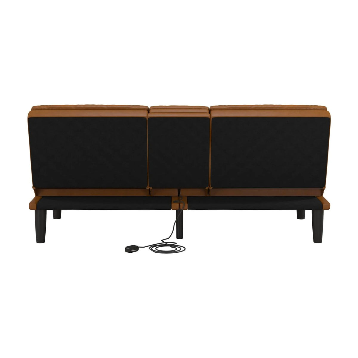 Mainstays Memory Foam 71.5" Futon with Cupholder and USB, Black Faux Leather