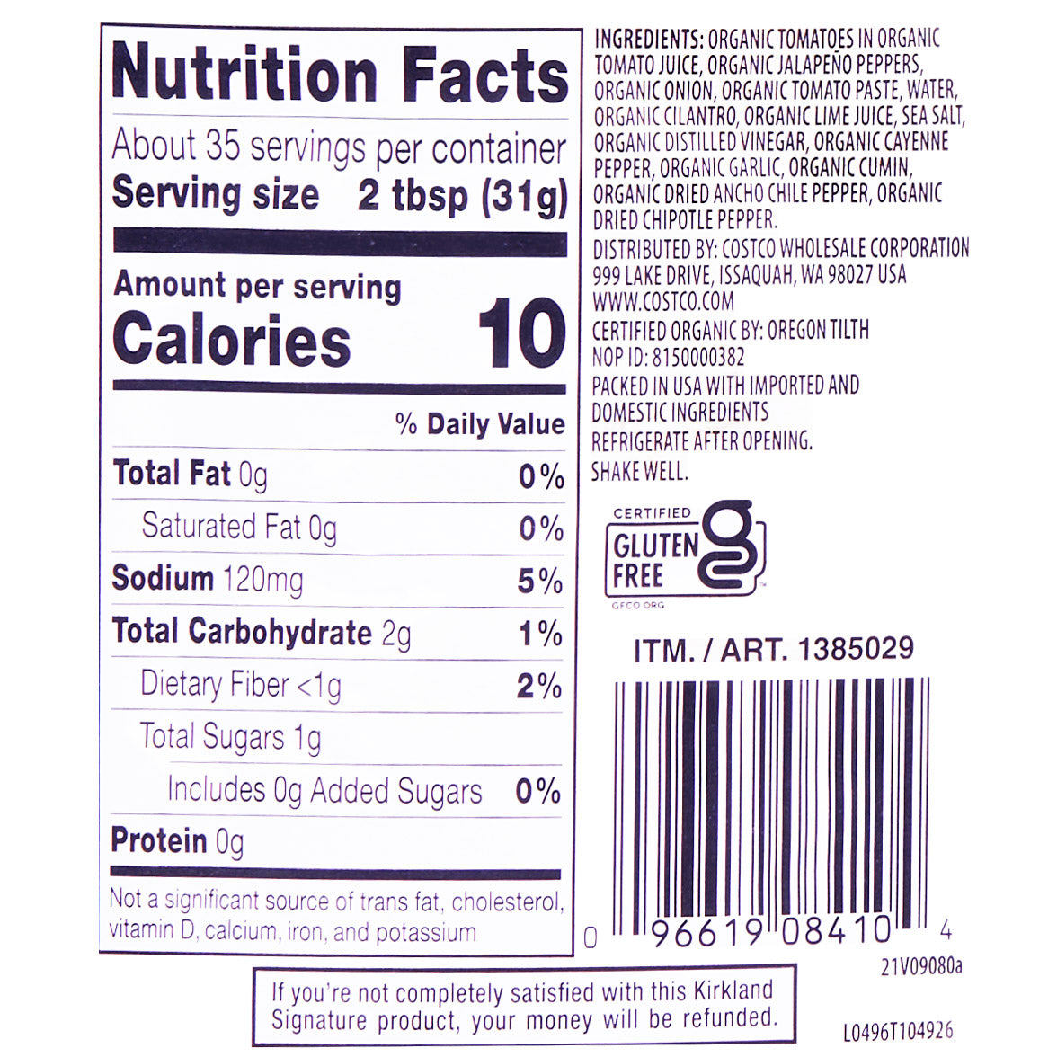 Kirkland Signature, Organic Salsa, Medium, 38 oz, 2-Count