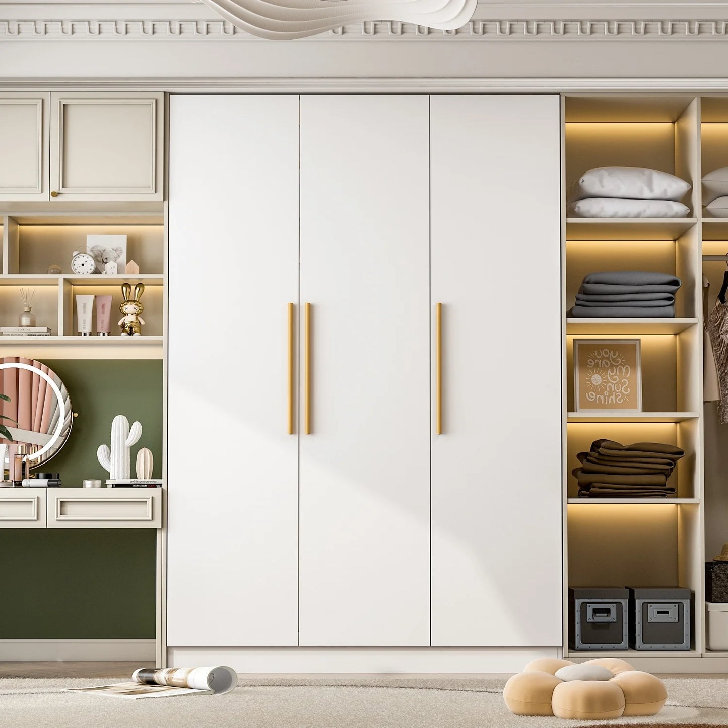 FUFU&GAGA Wardrobe Armoire Wooden Closet Cabinet 6 Storage Cube and Hanging Rod White