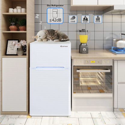 Costway Refrigerator Small Freezer Cooler Fridge Compact 3.2 cu ft. Unit, Grey