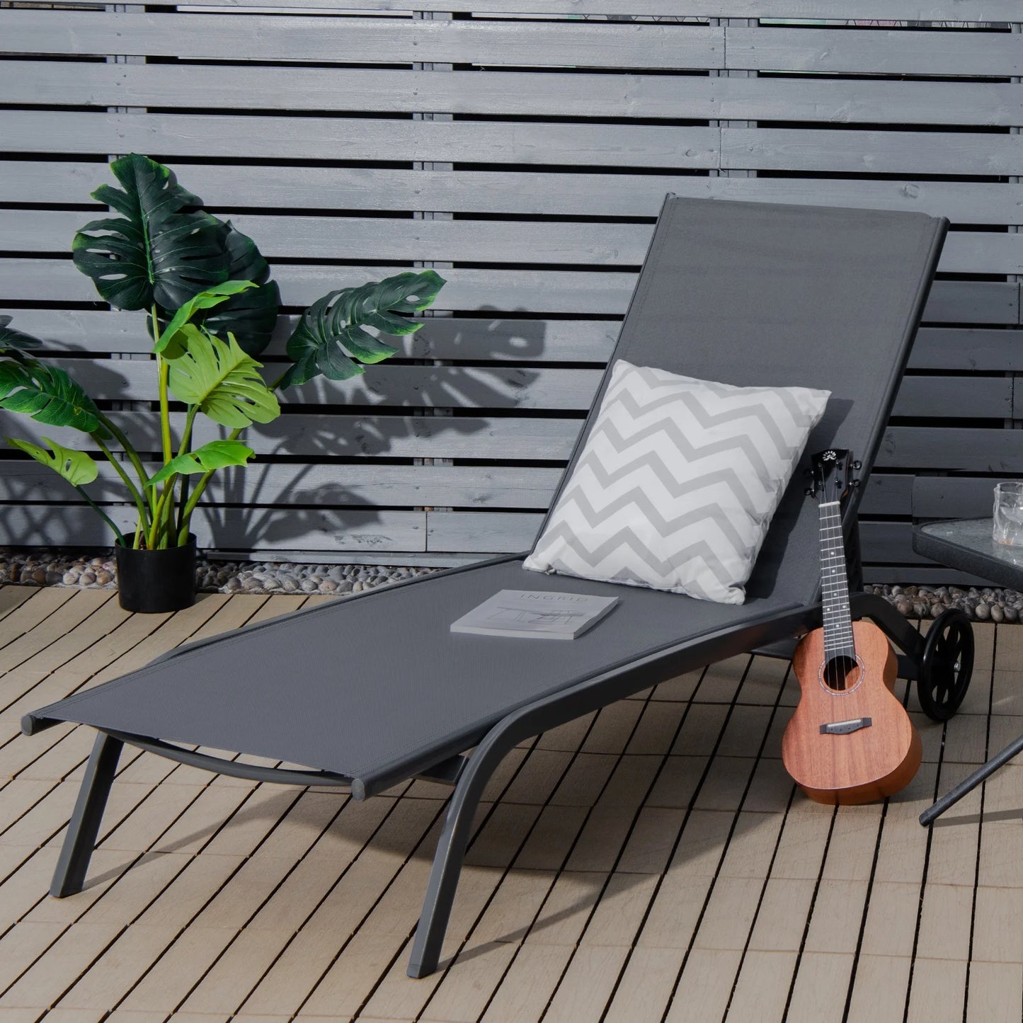 Costway 2PCS Outdoor Adjustable Chaise Lounge Patio 6-Position Recliner Wheels Black