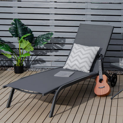 Costway 2PCS Outdoor Adjustable Chaise Lounge Patio 6-Position Recliner Wheels Black