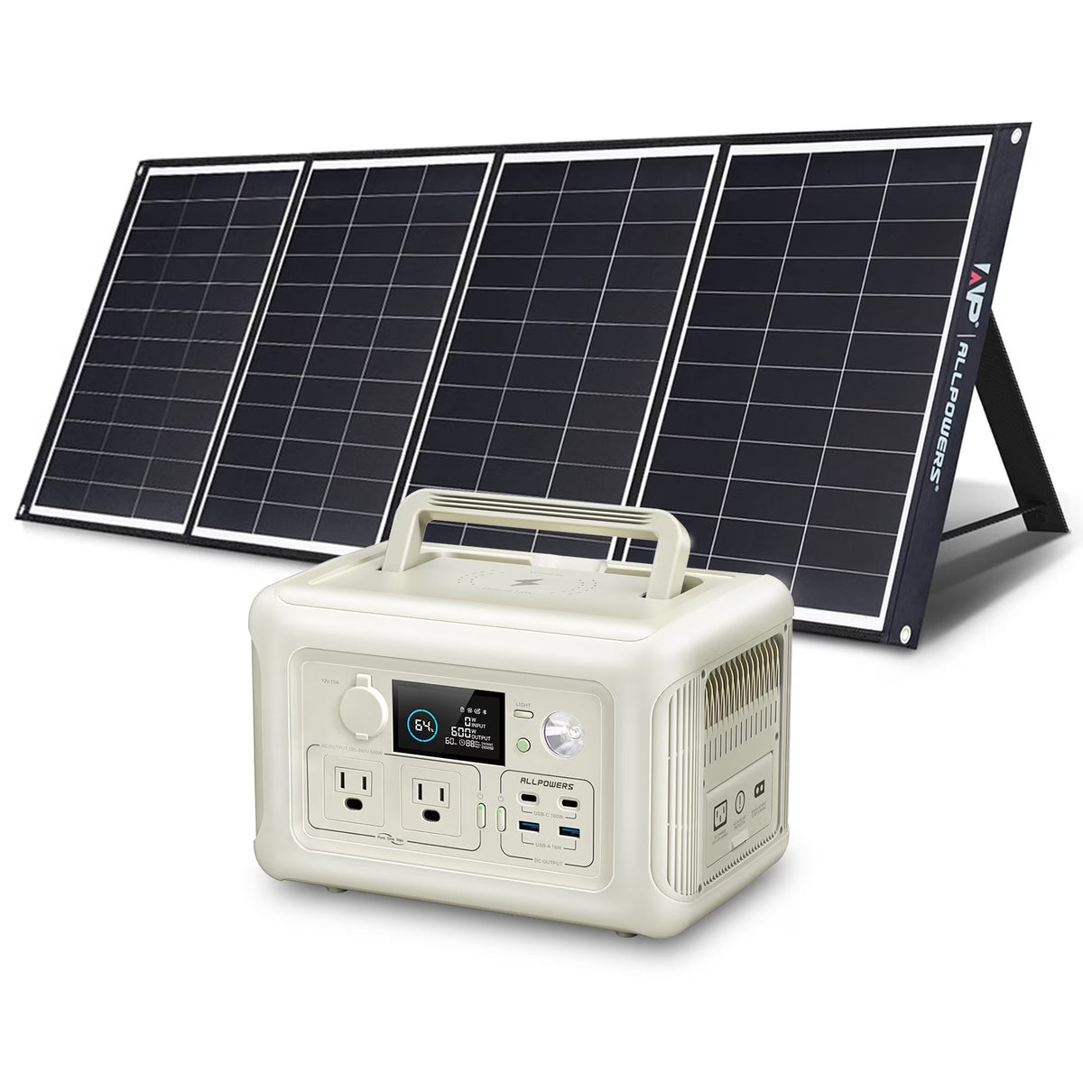 ALLPOWERS Beige R600 Portable Power Station 600W, 299Wh LiFePO4 Battery, Wireless Charging, Solar Generator Charger for Camping, Home Backup, Emergency, off-Grid, Power Outage