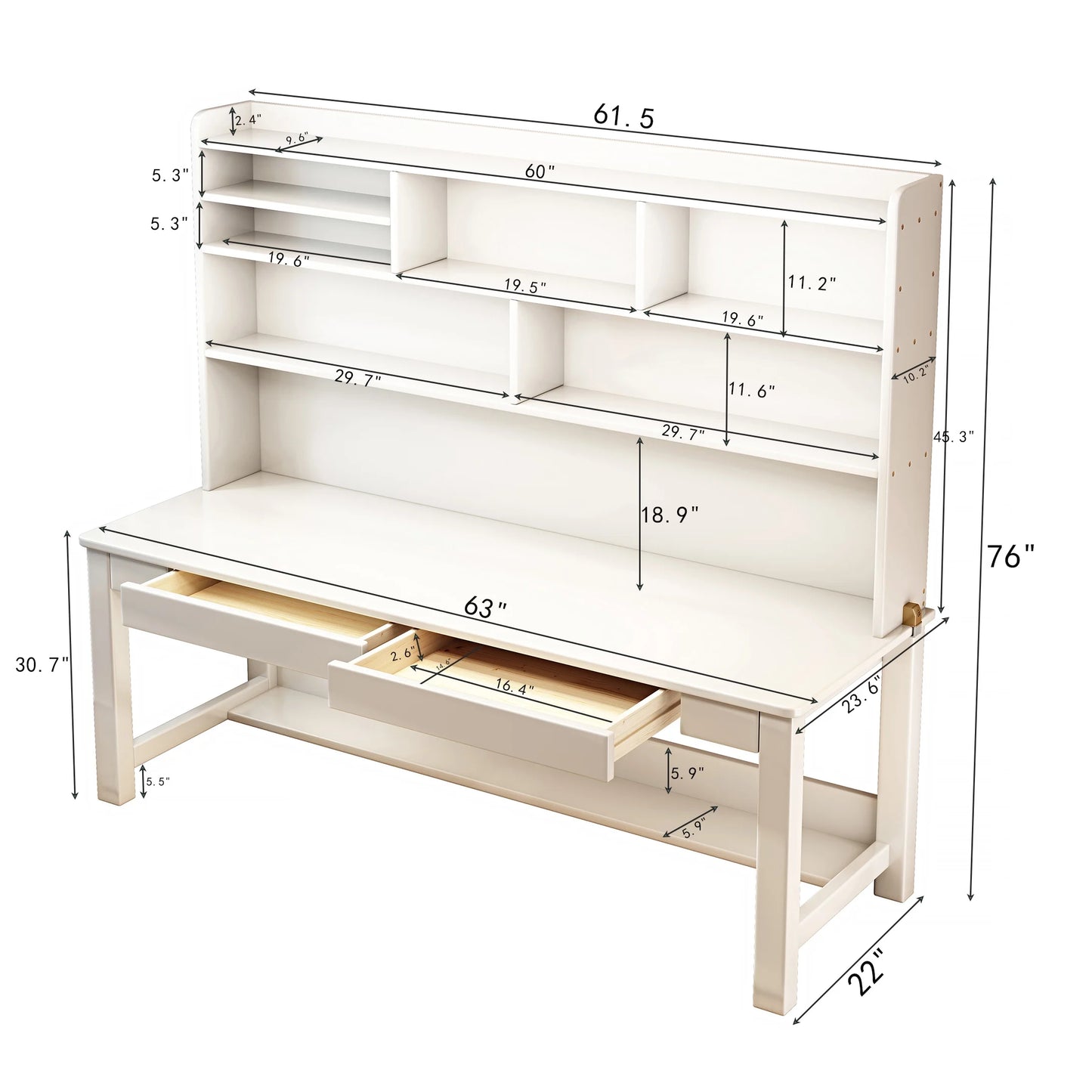 BALANBO Wooden Kids Desk Desk with Hutch for Children,Solid Wood Desk Two Positions Suitable for Two People, Suitable for Children's Study, Adult Home Office and Other Places(White)
