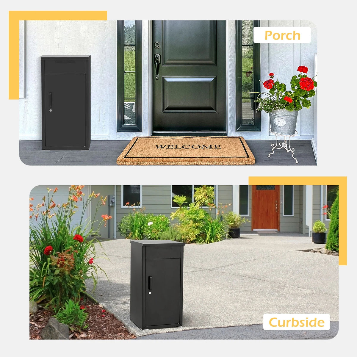 AECOJOY Package Delivery Boxes for Outside Parcel Drop Box Outdoor Storage Box Wall Mounted Express Mail Package Delivery Box 17" x 16" x 38.3" Black
