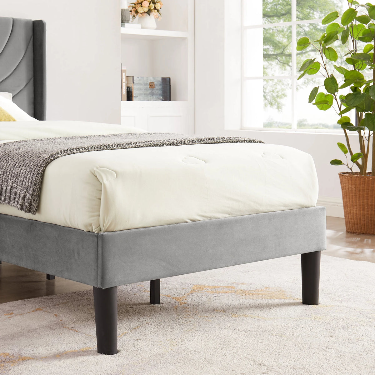 VECELO Set of 2 Twin Bed Frames, Modern Upholstered Platform Bed Frame with Tufted Headboard, No Box Spring Needed, Dark Green