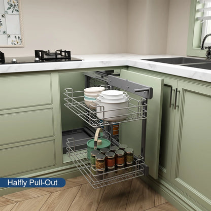 VADANIA Blind Corner Pull Out Cabinet Organizer for 32" Cabinet, Soft Close, Min Opening 14", 2-tier