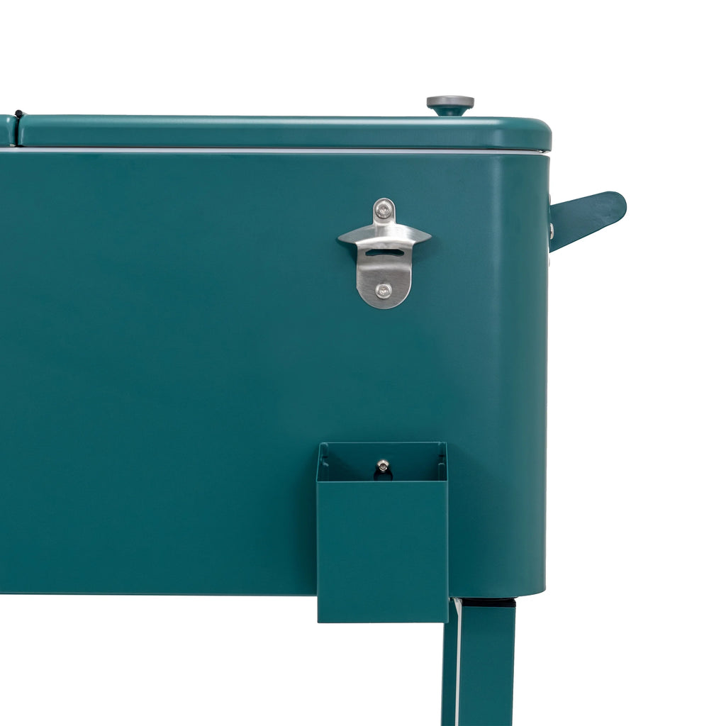 Permasteel 80-Qt Outdoor Steel Patio Cooler with Removable Basin, Rolling Cooler with Wheels, Teal Green