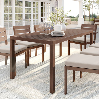 Martha Stewart 71" Indoor-Outdoor Patio Table with Gray Brushed Woodgrain Aluminum Finish