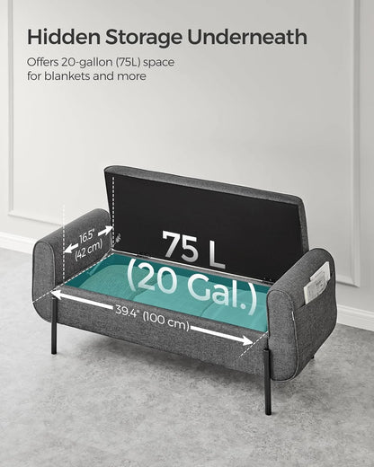 SONGMICS 46.5" Storage Ottoman Bench Storage Bench Bedroom Bench 330lb Load Capacity Solid Wood Legs Light Gray