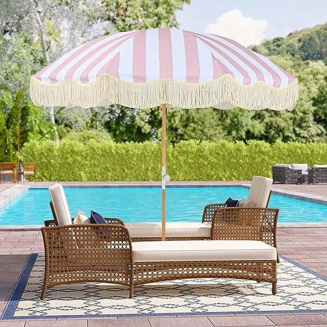 Pink and White Stripped Hexagon Patio Umbrella