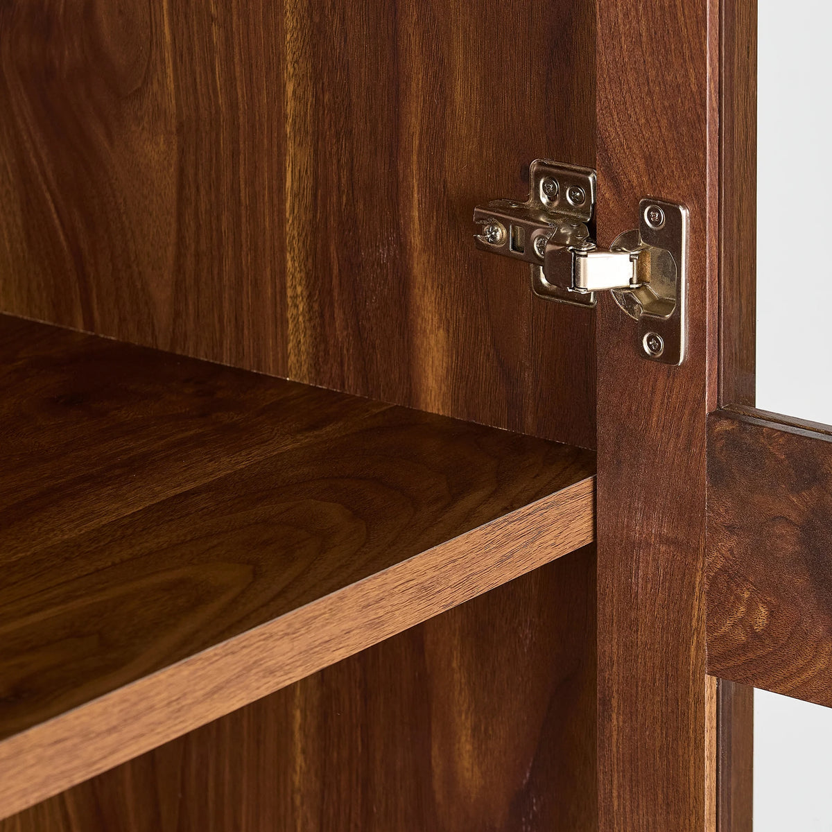 Better Homes & Gardens Ezra Glass Door Storage Accent Cabinet, Warm Walnut finish