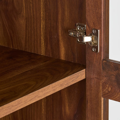 Better Homes & Gardens Ezra Glass Door Storage Accent Cabinet, Warm Walnut finish