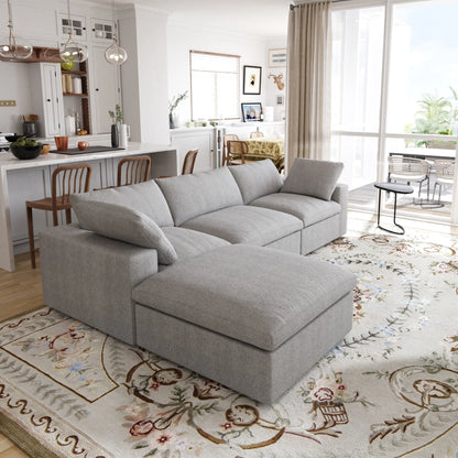 Magic Home Convertible Modular Sectional Sofa Couch,Modern Linen Fabric Sofa Free Combination Couch,L-Shaped Sofa 3-Seat Sofa with Ottoman for Living Room,Apartment and Small Space,Light Gray