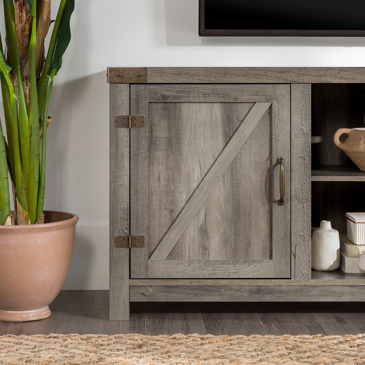 Walker Edison Modern Farmhouse Barn Door TV Stand for TVs up to 65", Grey Wash