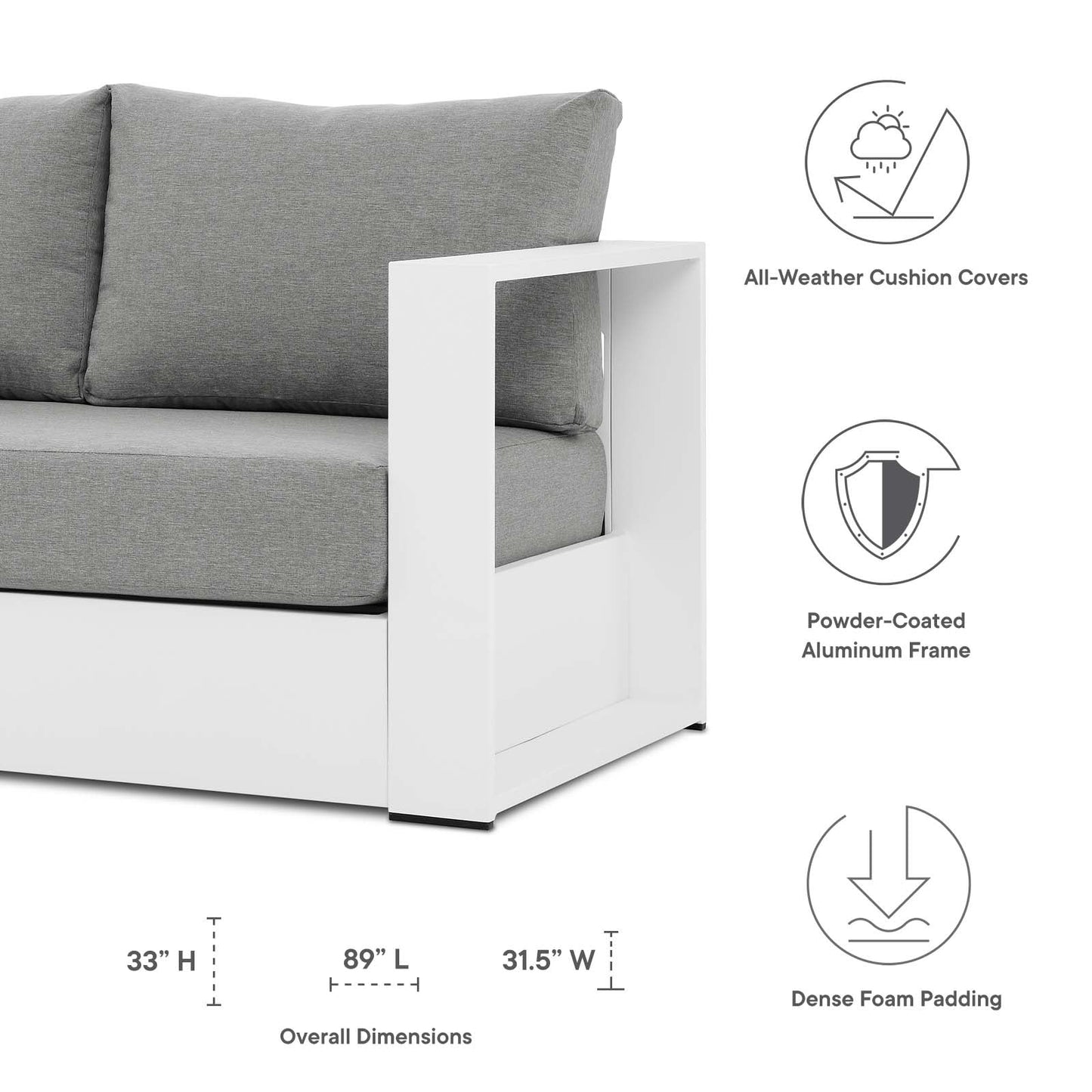 Lounge Sofa Table Set, Grey Gray, Aluminum, Metal, Fabric, Modern Contemporary, Outdoor Patio Balcony Cafe Bistro Garden Furniture Hotel Hospitality