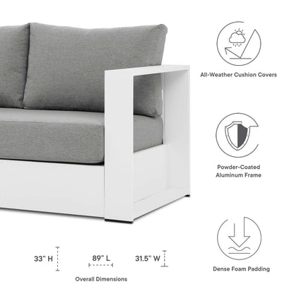 Lounge Sofa Table Set, Grey Gray, Aluminum, Metal, Fabric, Modern Contemporary, Outdoor Patio Balcony Cafe Bistro Garden Furniture Hotel Hospitality