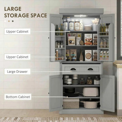 Spaco 17-Tier Kitchen Small Pantry Cabinet with 2 Doors and 6 Adjustable Shelves, Cabinet Pantry, Freestanding 5-Tier Shelving Pantries for Kitchen Storage, Gray