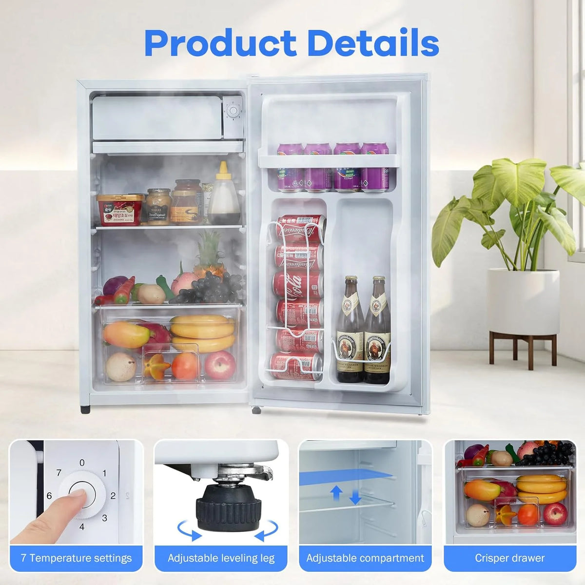 Mini Fridge With Freezer, 3.2 Cu.Ft Mini Refrigerator, Dorm Fridge With Single Door, Compact Refrigerator For Bedroom/Apartment/Office-Food Storage Cooling Drink, White