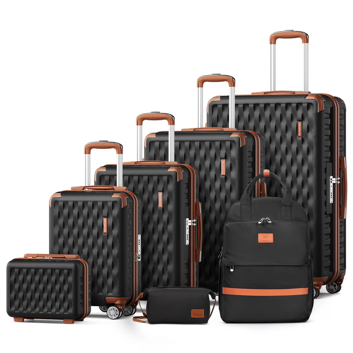 Melalenia - 7 Luggage Sets ABS Hardside Spinner Luggage -With Spinner Wheels and TSA Lock-White