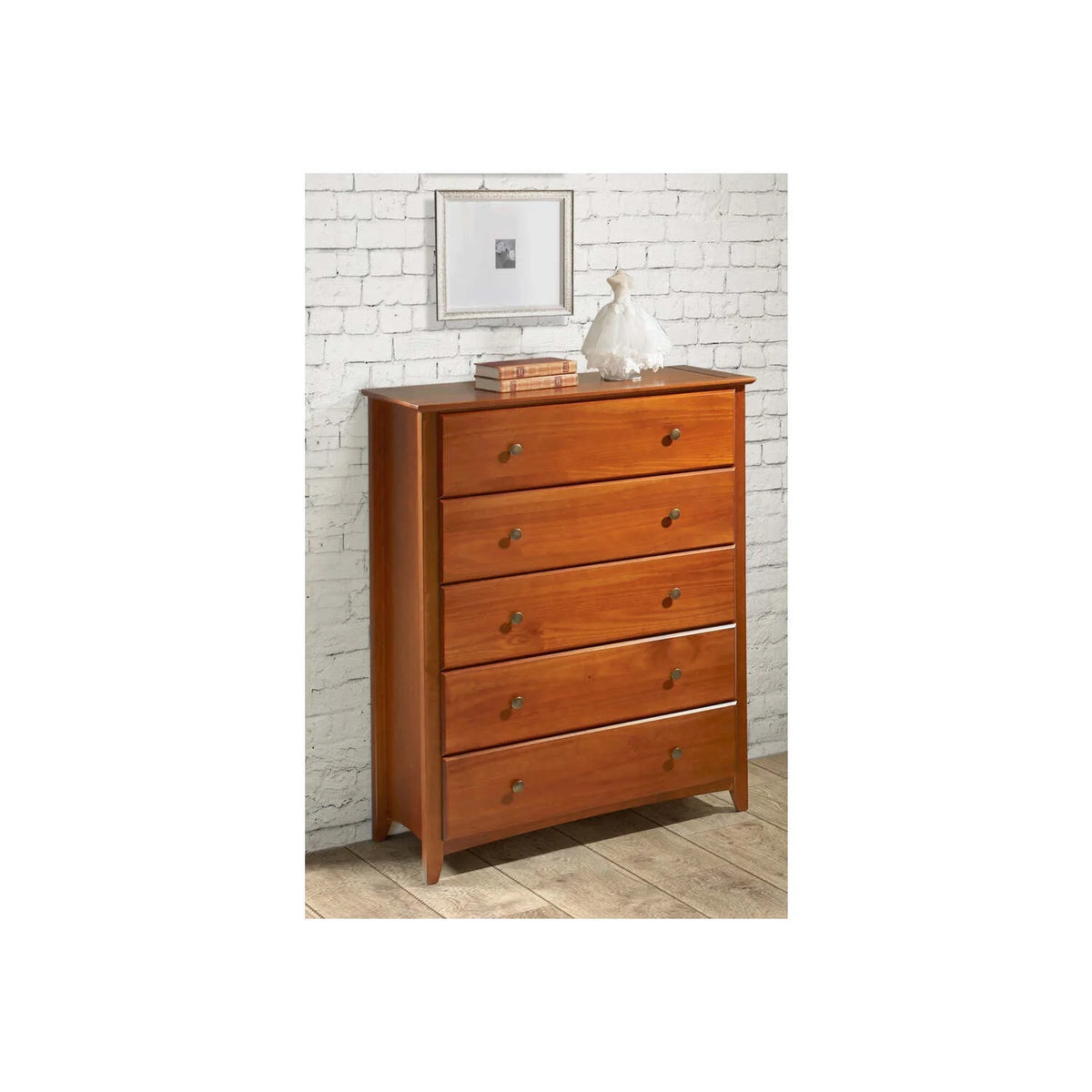 Camaflexi Shaker Style 5 Drawer Dresser, Wood Chest Bedroom Dresser, Cherry Finish