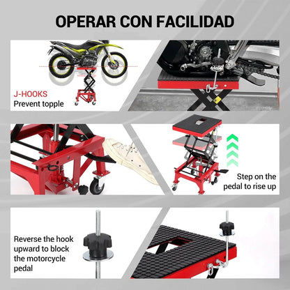 Kojooin Heavy Duty Hydraulic Motorcycle Lift Jack Table, Scissor Lift Stand Foot Operated ATV Dirt Bike Scissor Stand with 4 Wheels, Lifting Range 13.78-34.25 Inches