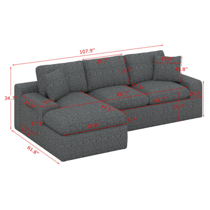 BEBPILOO Modular Chenille 107.9" Sofa with Flexible Configuration, Double - Layer Cushions, Deep Seating & Side Storage Pockets, Full-compressed Sofa for Living Room, Gray