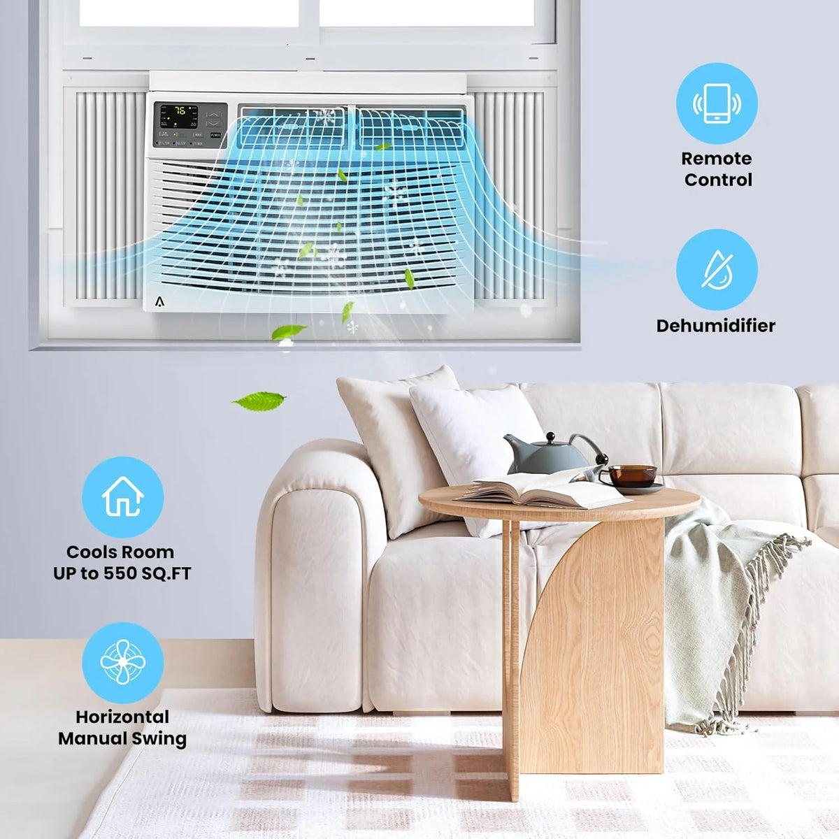 12000btu Window Air Conditioner With Wi-fi Enabled, Remote Control, Cooling Up To 550sq.ft, 115v Wall Mounted Window Ac Units For Rooms, Dehumidifier, Fan, Reusable Filter
