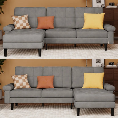 Lofka 82" L-Shaped Couches for Living Room, 3 Seat Convertible Sofa with Soft Velvet, Removable Pillows & Armrests, Thick 5.5" cushions, Dark Gray