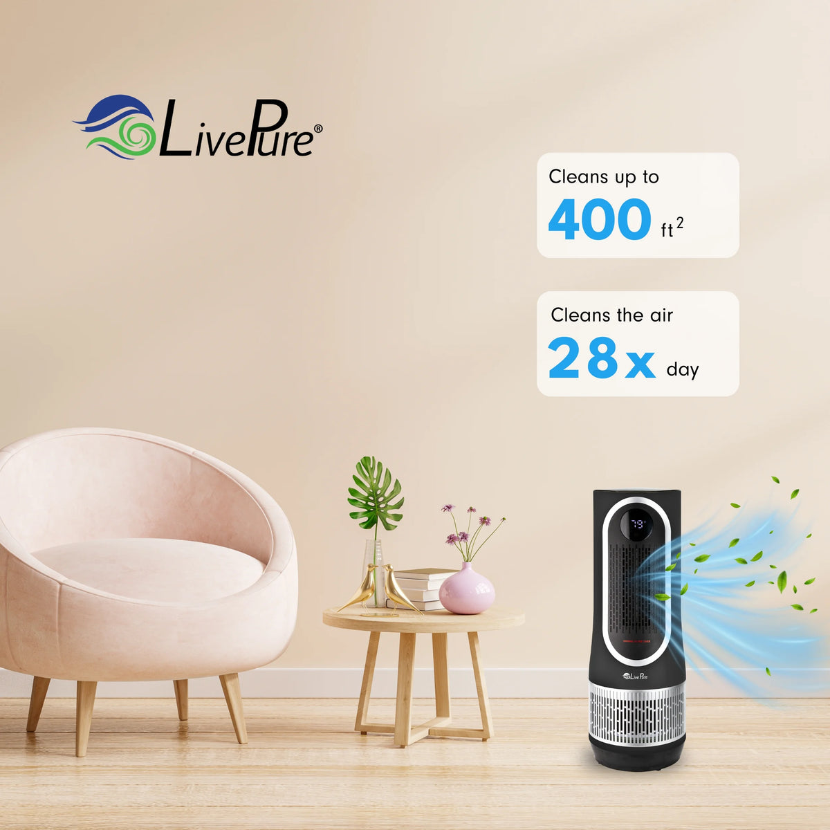 LivePure 3 in 1 Clean Heat Air Purifier/Fan & Heater. Denim Blue