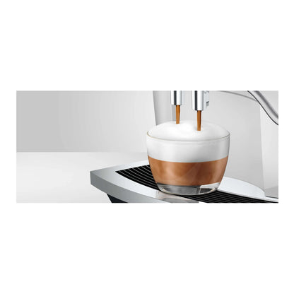 Jura E4 Coffee Machine (Piano White) with Filter, Cleaning Tablets and Coffee