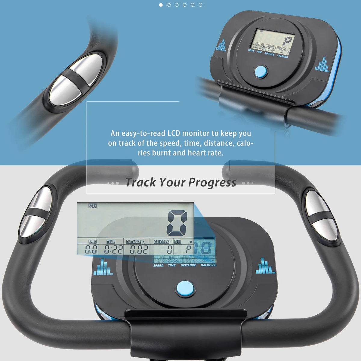 Exercise Bike Foldable Fitness Indoor Stationary Bike Magnetic Upright Recumbent Exercise Bike for Home Workout - Light Blue