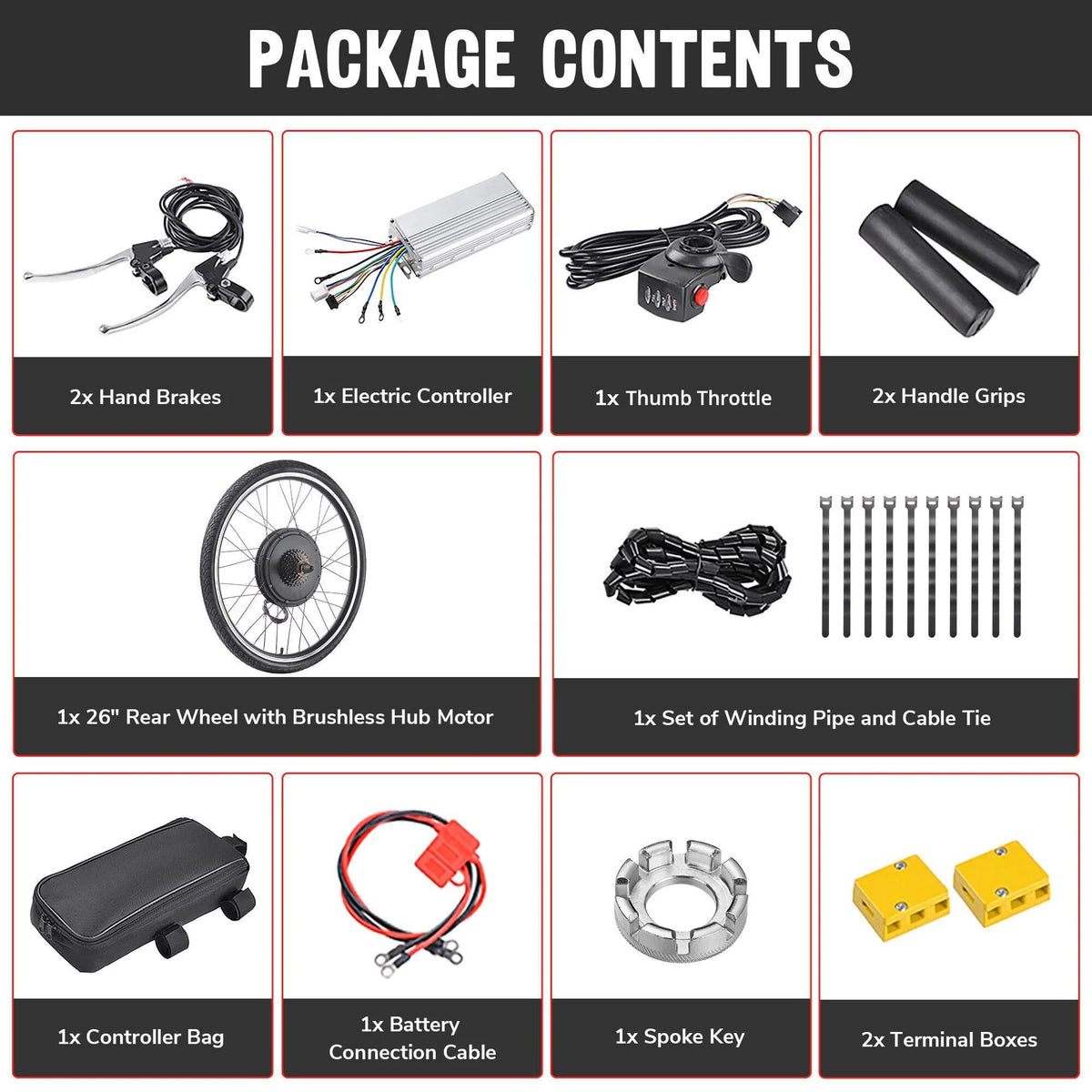Yescom Electric Bike Conversion Kit 48V 1000W 26" Front Wheel E-Bike Conversion Kit Dual Mode Controller