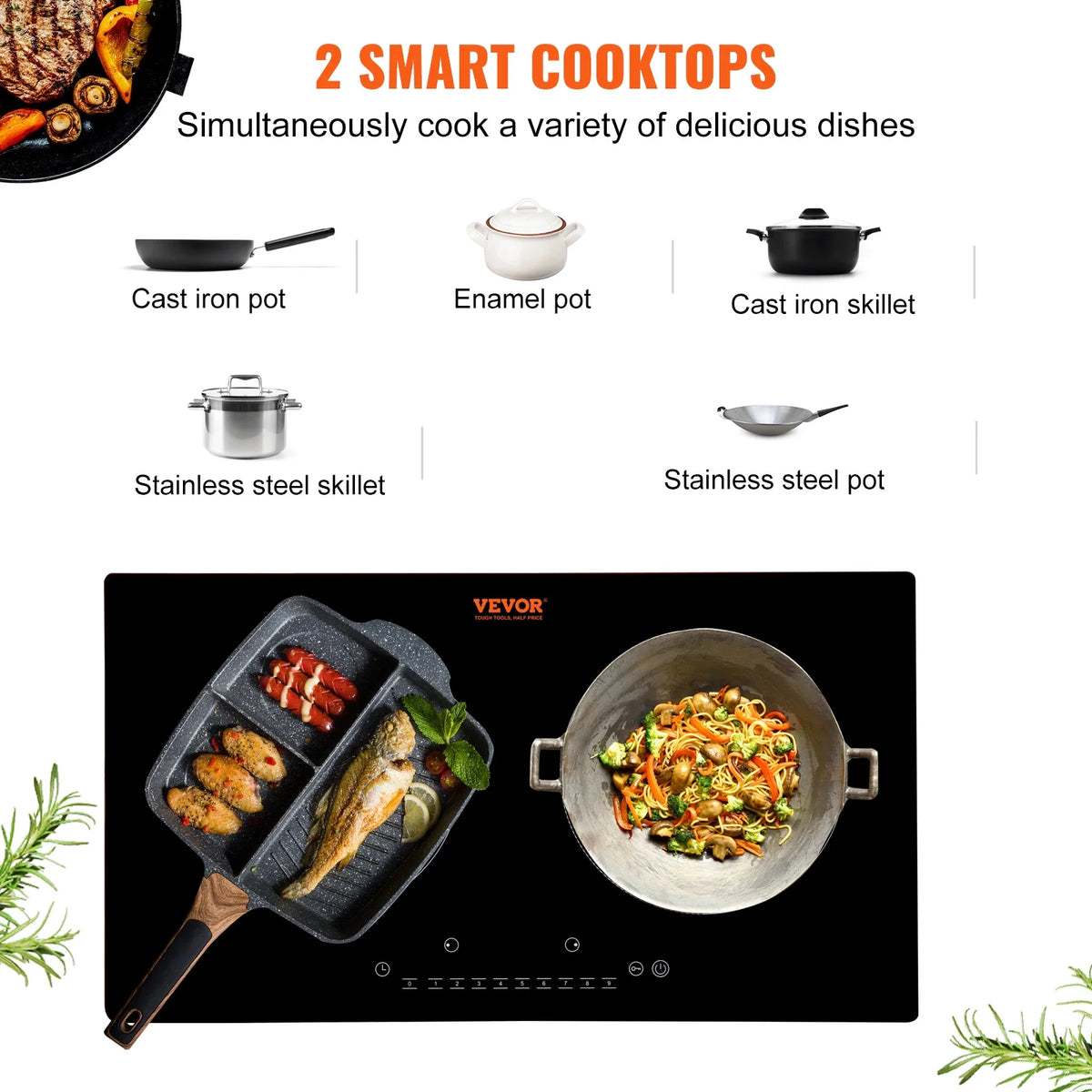 BENTISM 24 inch Electric Cooktop 2 Burners Ceramic Glass Stove Top Touch Control