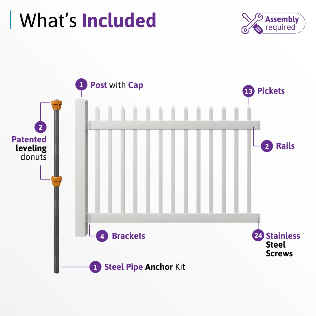 4ft H x 6ft W (1 Panel + 1 Post) No Dig WamBam Nantucket Fence Kit, White Vinyl Picket Fence Panel, Easy DIY Installation Fence Panel Kit, Durable Outdoor Fence for Yard or Garden, BL19101
