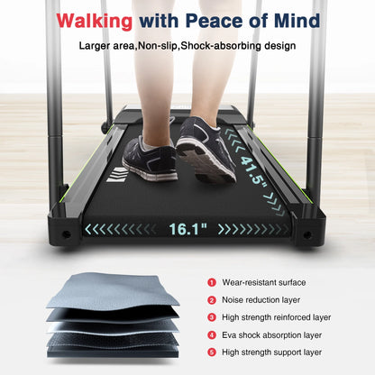Redliro Treadmill for Seniors with Long Handrails - Recovery Treadmill for Walking 300 lbs Weight Capacity - Walking Treadmill Elderly with Desk & Cup Holder (Glossy Black)