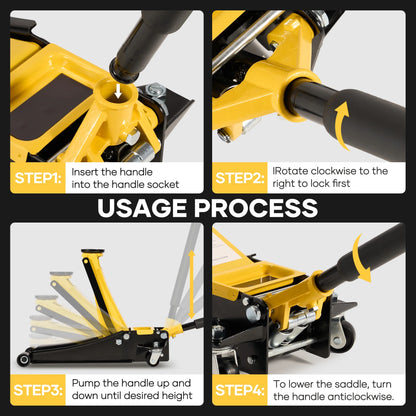Naipo 3 Ton Low Profile Floor Jack, Dual Piston Hydraulic Pump, Heavy Duty All Steel Construction, Lifting Range 2.8"-19.7", Use for Car, SUV, Mini RV, Light Truck, Yellow