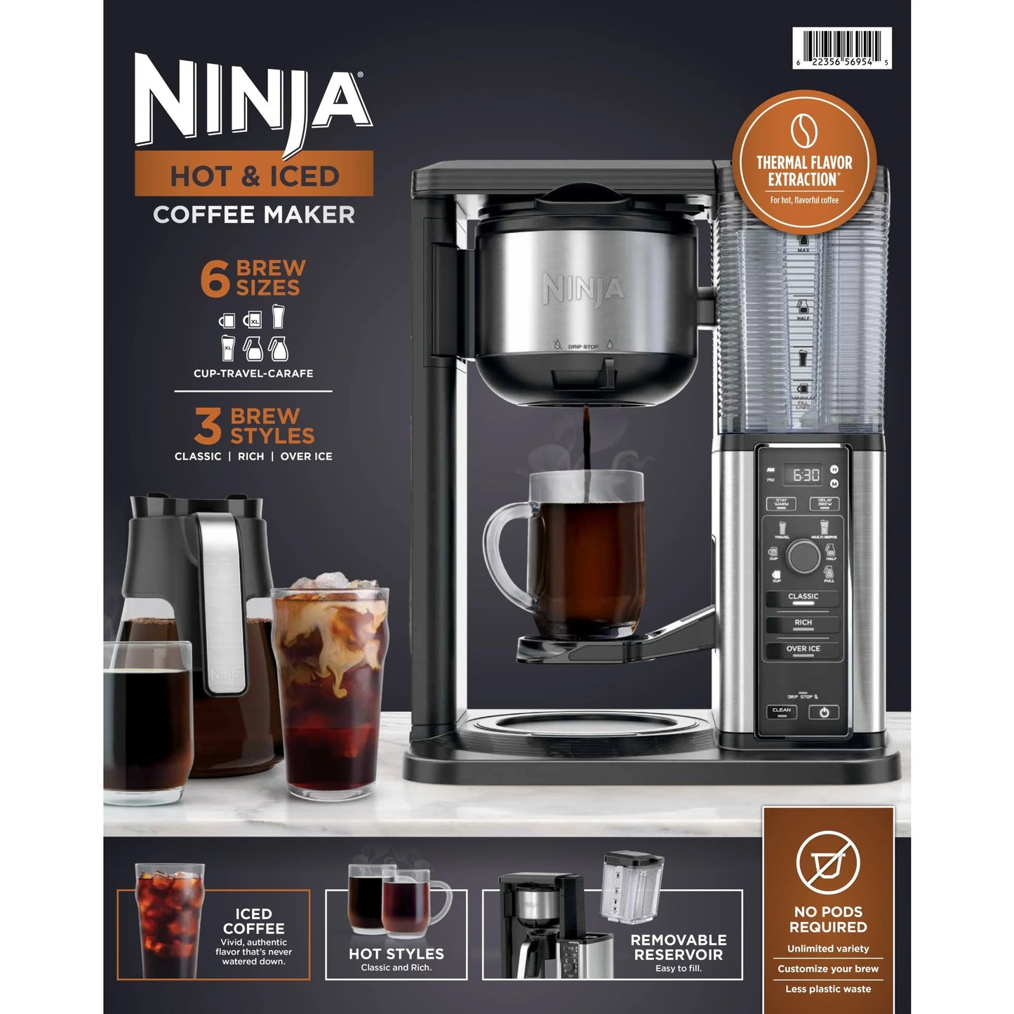 Ninja Hot & Iced Coffee Maker, Single Serve to 10 Cup Carafe, Drip, Rapid Cold Brew, CM360 Black