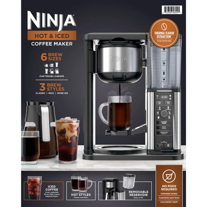 Ninja Hot & Iced Coffee Maker, Single Serve to 10 Cup Carafe, Drip, Rapid Cold Brew, CM360 Black