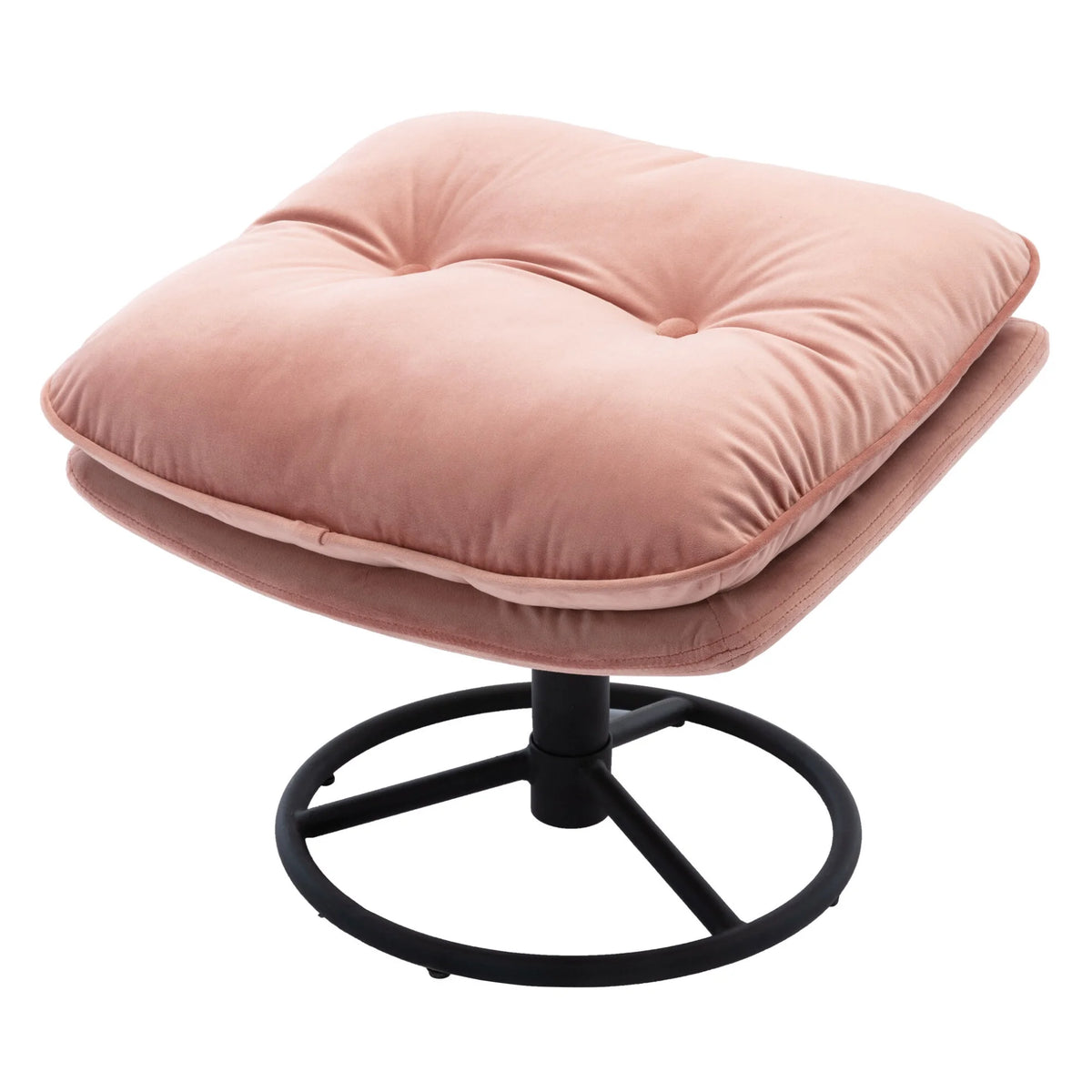 Velvet Swivel Accent Chair with Ottoman Set, Modern Tufted Armchair with Footrest for Living Room Reading TV Chairs for Adults, Comfy Chaise Lounge Chairs with 360 Degree Swiveling for Bedroom, Pink