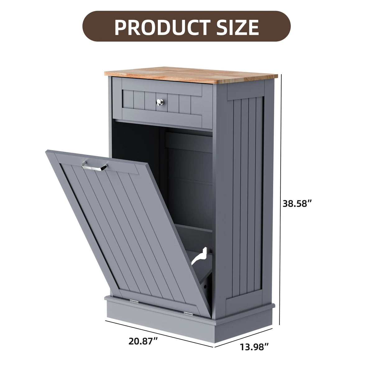 HARIPUL Single Tilt Out Trash Cabinet for 13 Gallon Waste Bin, Free Standing Kitchen Trash Can Cabinet with Drawers, White