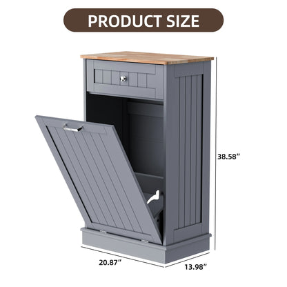 HARIPUL Single Tilt Out Trash Cabinet for 13 Gallon Waste Bin, Free Standing Kitchen Trash Can Cabinet with Drawers, White