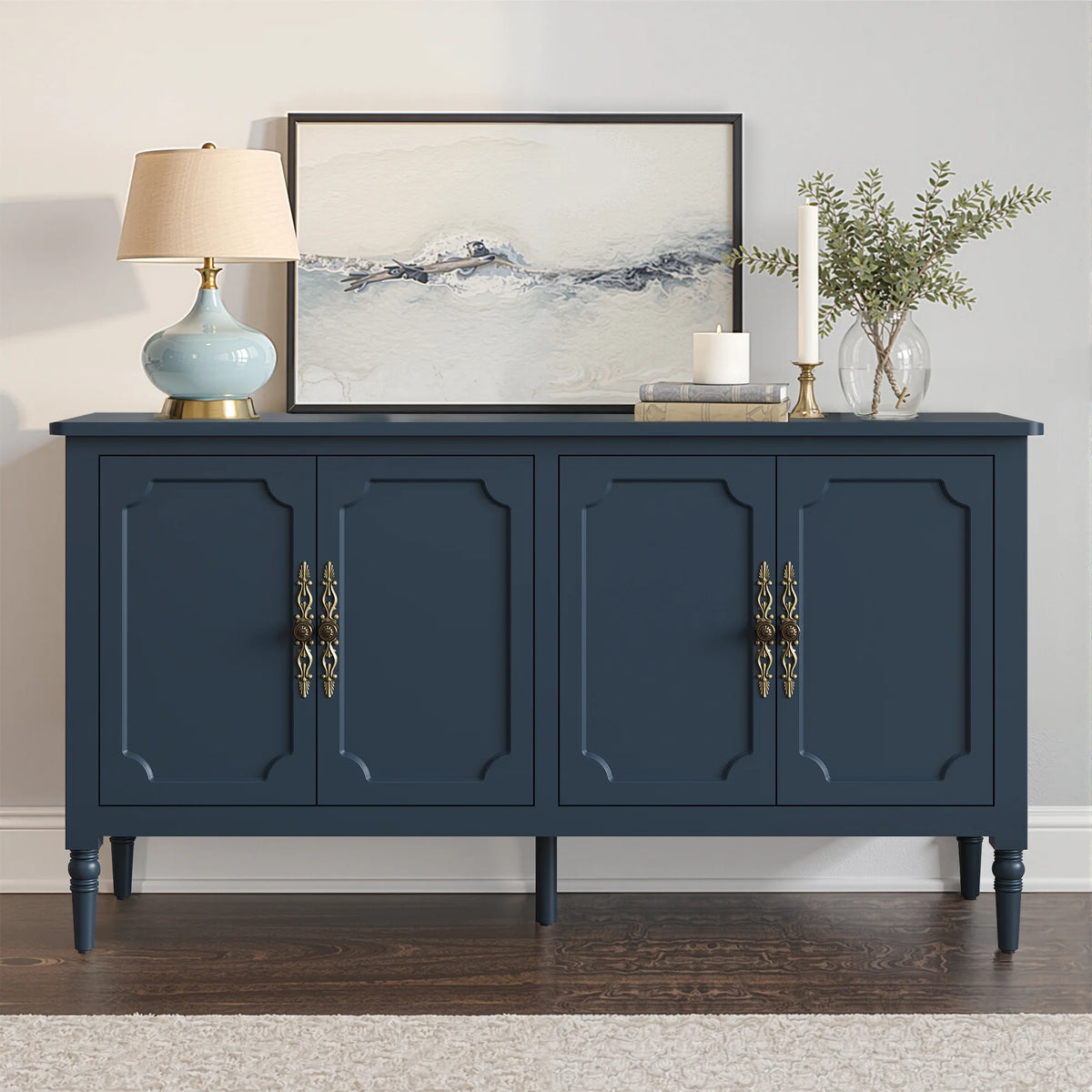 May in Color Console Cabinet, 58'' Wood Sideboard Buffet Cabinet with Storage & 4 Doors, Mid Century Modern Pantry Cabinet for Entryway, Living Room, Bedroom, Dining Room, Green