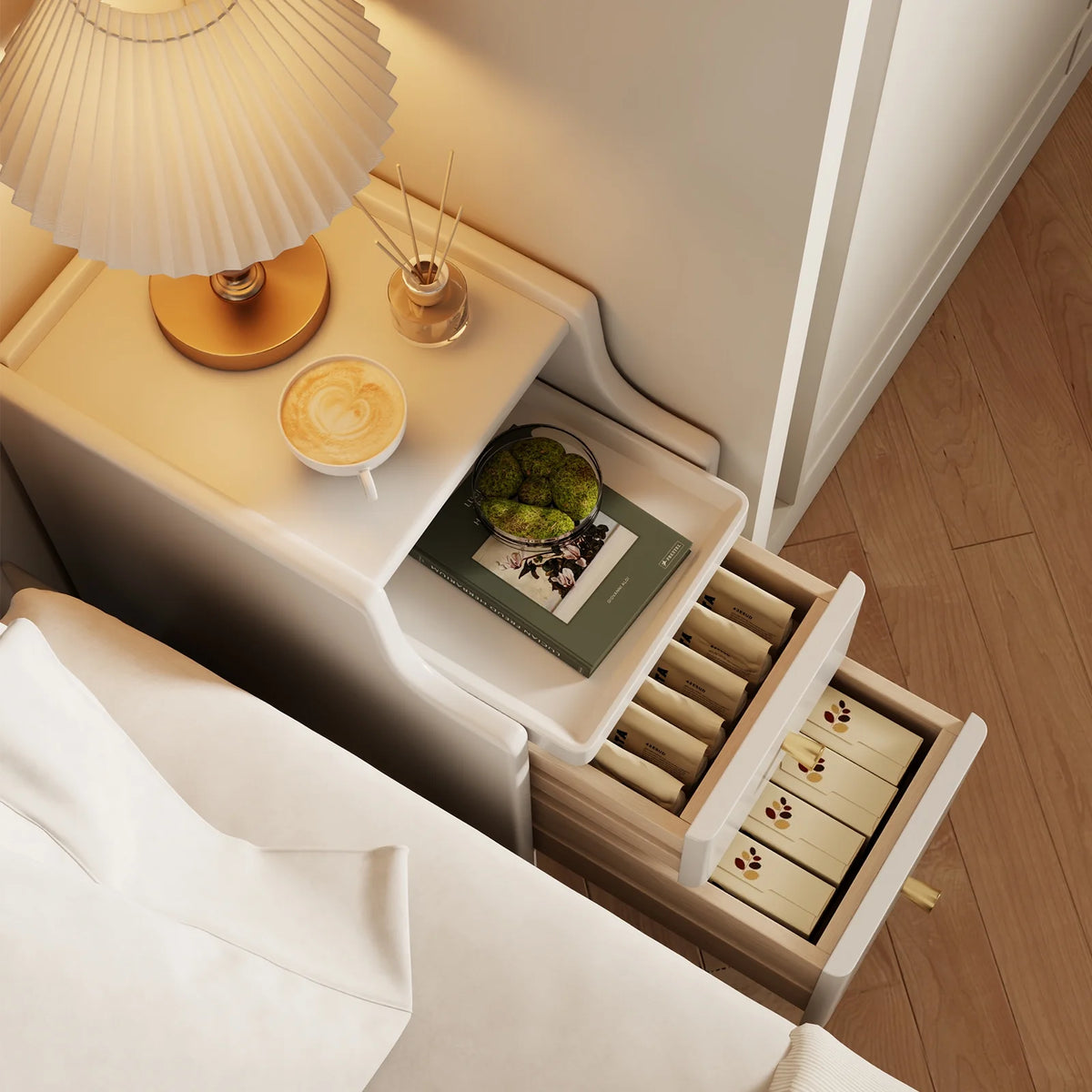 Small Nightstand,Solid Wood Nightstand with Drawers, Walnut Bedside Table for Bedroom